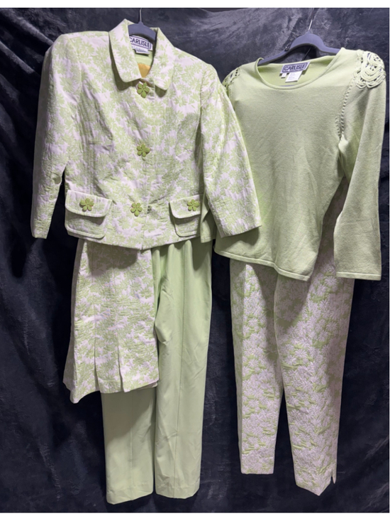 Carlisle Pants - Vintage Carlisle 5-Pc Mix & Match Suit Set Green Floral Jacquard Silk Blend